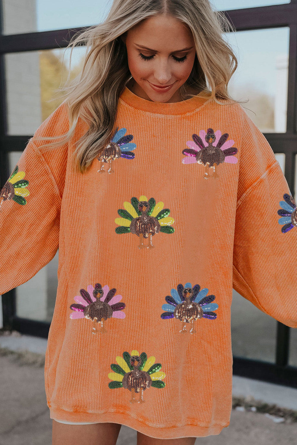 Festive Turkey Corded Baggy Sweatshirt