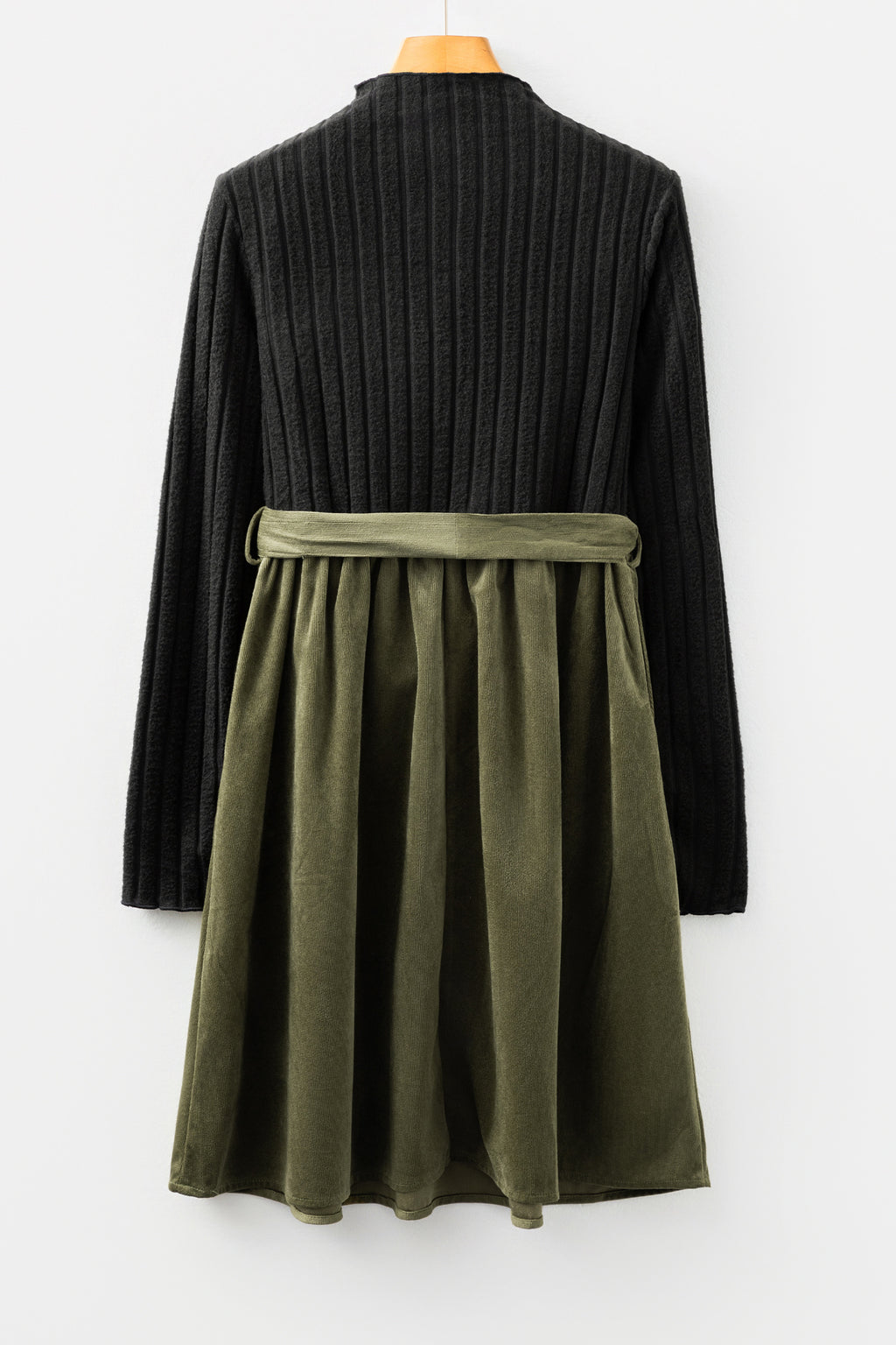 Ribbed Knit Flared Belted Dress