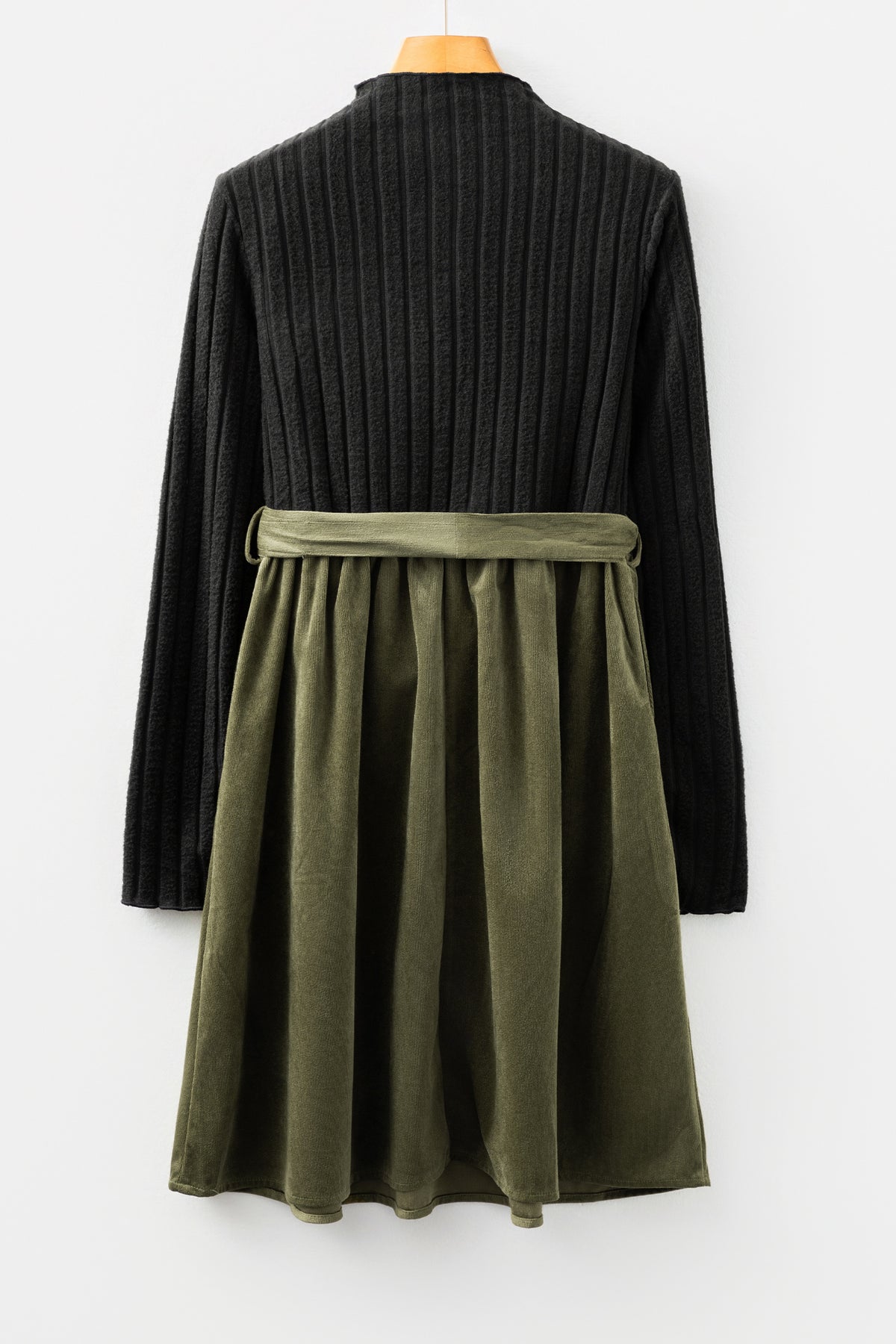 Ribbed Knit Flared Belted Dress