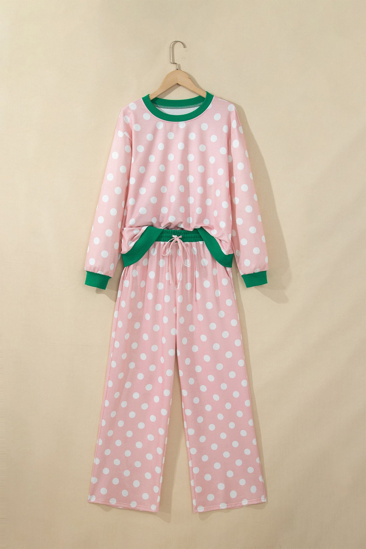 Polka Dot Long Sleeve Top and Drawstring Pants Set