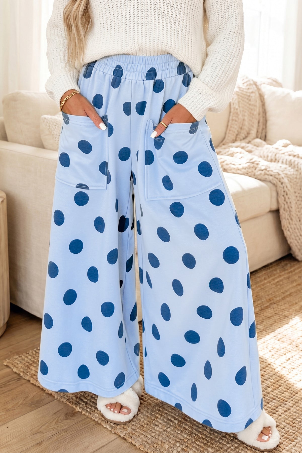 Polka Dot Wide Leg Casual Pants